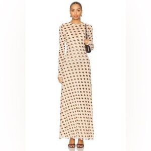 AFRM Paola Long Sleeve Gold Halo Polka Dot Maxi Dress